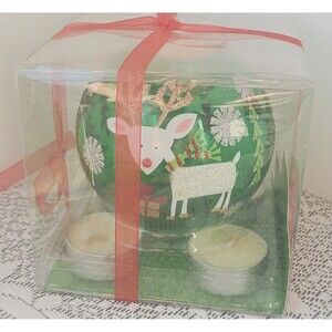 Pier 1 Imports Christmas Gift Set Glass Ornament Candleholder Five Tealights New